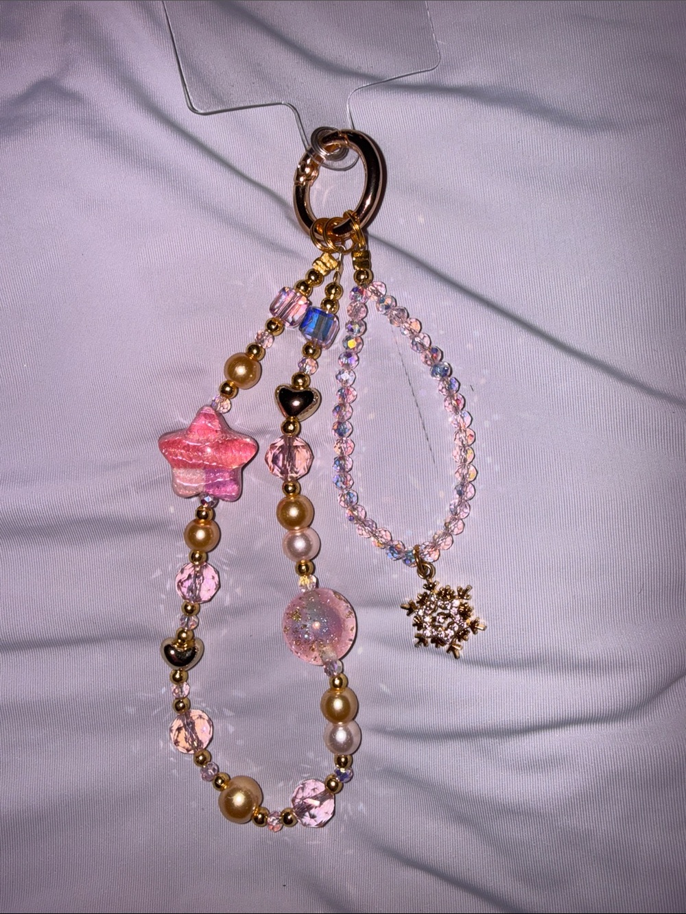 Pink Beaded Star & Snowflake Keychain Phone Charm